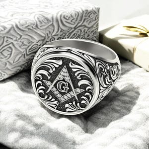 Anillo de sello de plata oxidada personalizado - Anillo inicial con letra G para hombres - Regalo personalizado de plata esterlina 925, regalo para el día del padre.
