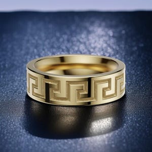 Greek Key Ring 925 Sterling Silver | Men’s Meander Pattern Band | Classic Greek Design Ring for Him | Unisex Silver Statement Jewelry