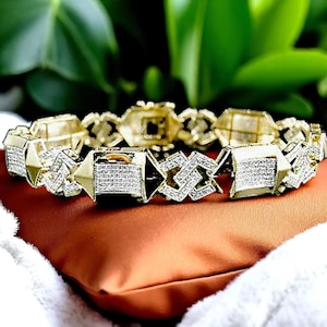 Bransoletka męska z diamentami CZ – srebro próby 925 – łańcuszek z ogniwami Iced Out – styl hip-hopowy – prezent dla niego