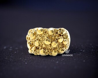 Gold Plated Nugget Skull Ring | Gothic Biker Statement Jewelry - Etsy
