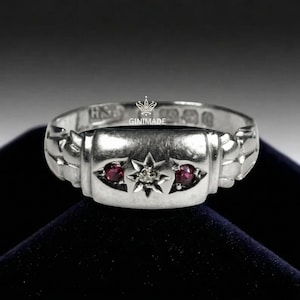 Victorian Starburst Pinky Ring | CZ Diamond & Ruby, Gold-Toned image 15
