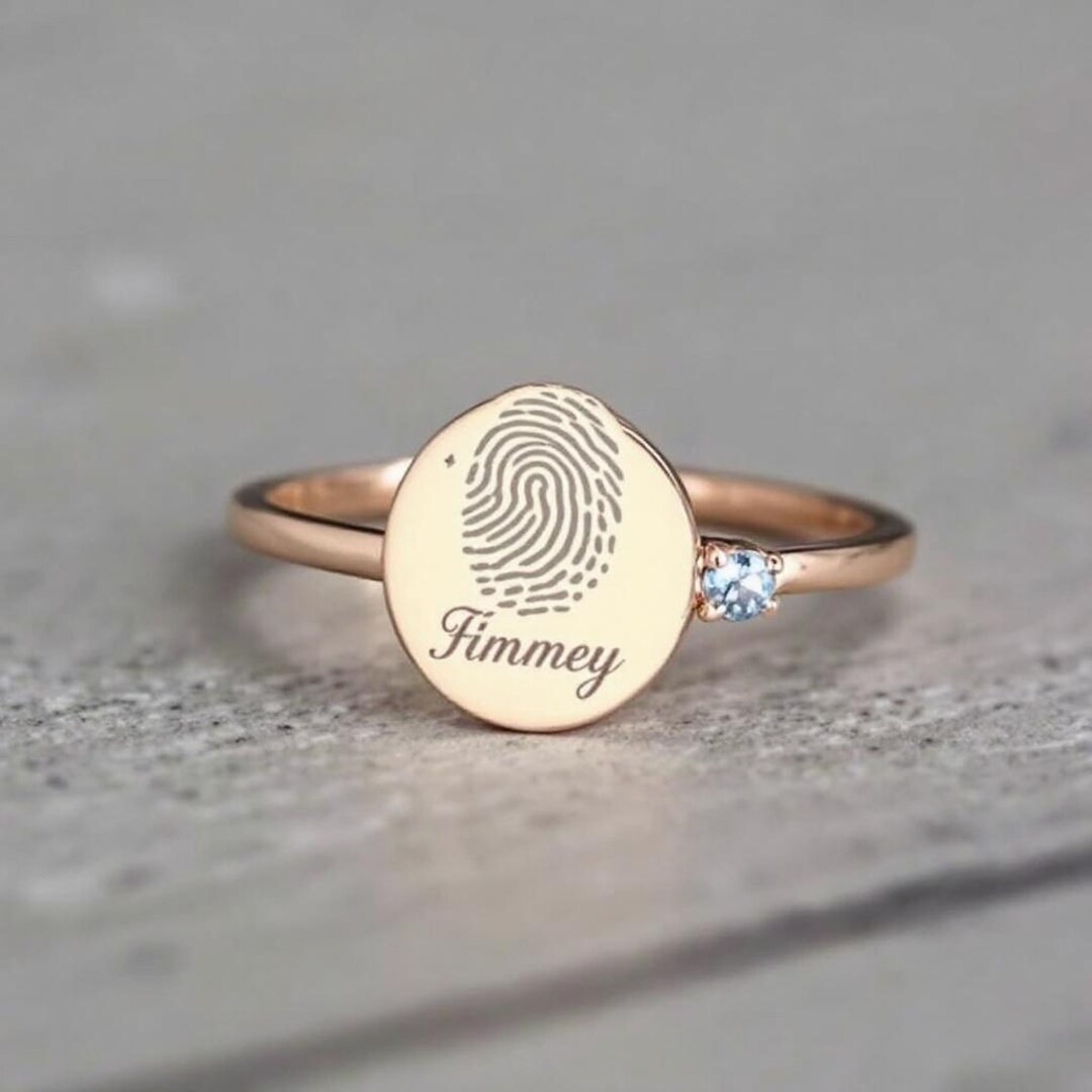 Custom Fingerprint Rings Personalized Fingerprint Ring | Custom Name & Birthstone, Gold Jewelry ...