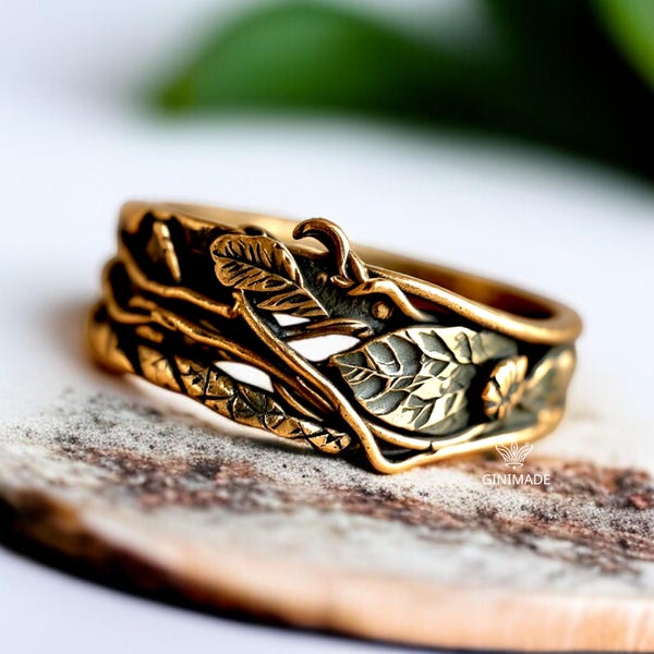 Handmade Leaf Ring Botanical Vine Band  Nature Inspired  Ring Boho Jewelry Gift  Artisan Stainless steelStatement Ring