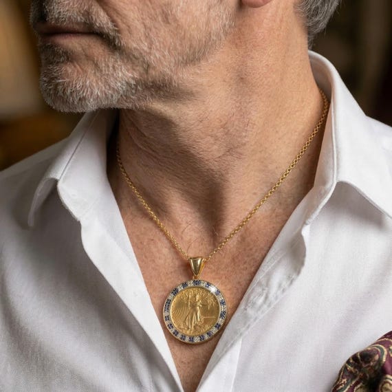 Liberty Coin Pendant Necklace, Lady Liberty Gold Medallion