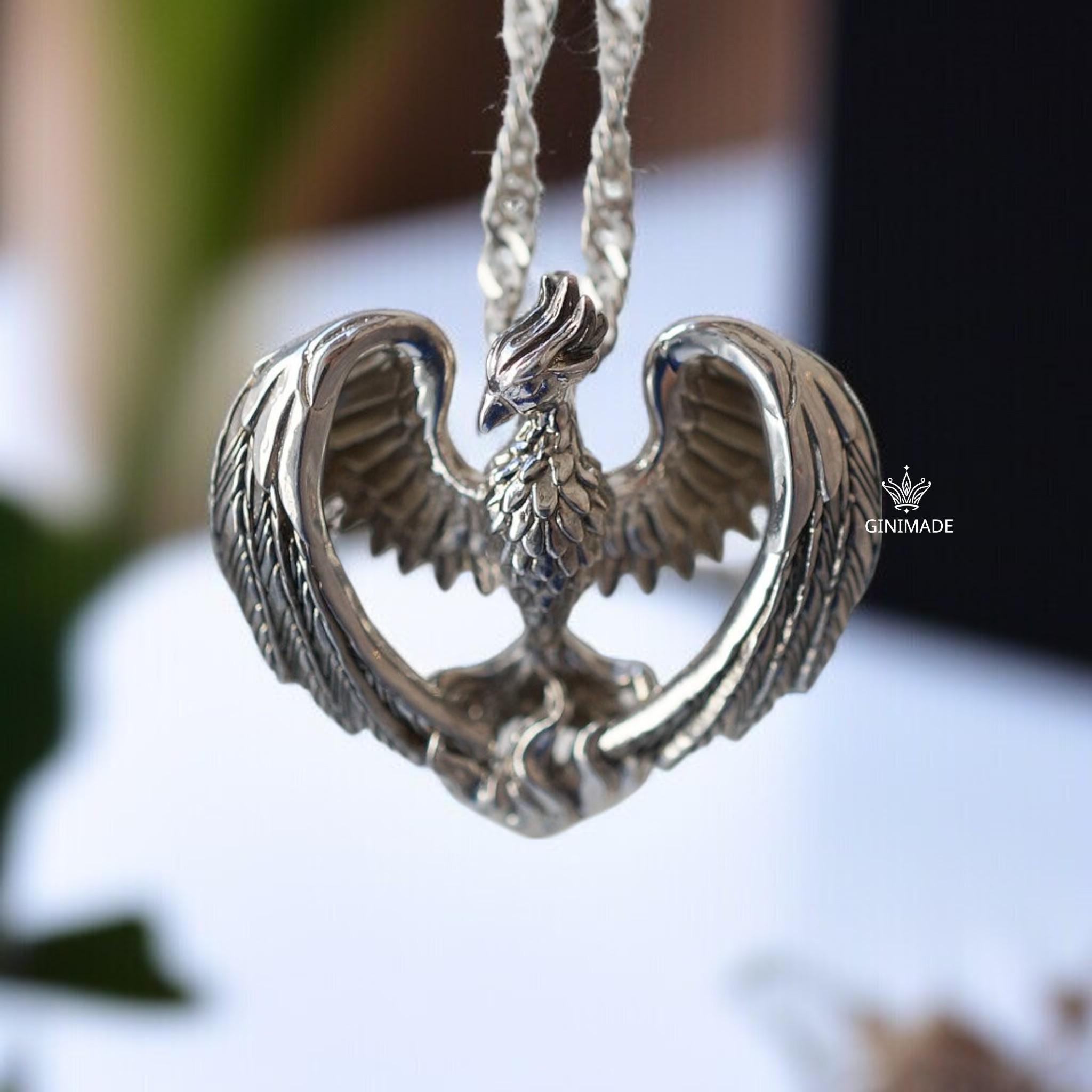 URONE Fenice collana in argento 925 opale fenice ciondolo collana fenice gioielli regalo per donna, Argento sterling, Nessuna pietra preziosa