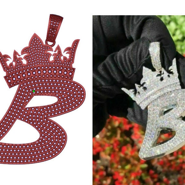 Initial Crown B Letter Pendants Digital File ,STL file . for 3d Printing and lost wax casting.