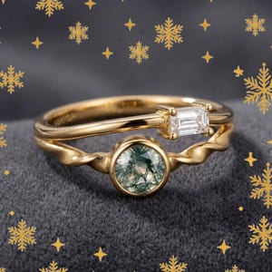 Handgjord naturinspirerad mossa agatring botanisk vinranka band naturinspirerad ring boho smycken gåva hantverksmässig uttalandering.