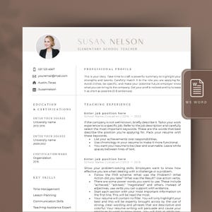 Plantilla de currículum de docente con carta de presentación, currículum de educador de una y dos páginas, docente de escuela primaria, CV de docente, educación, enseñanza, Word