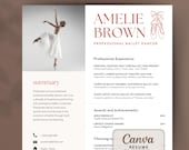 Ballet Resume Cover Letter Headshot Canva Template, Modern Dancer CV, Choreographer Resume, Bllerina Cute Resume Bundle, Business Card