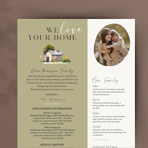 Plantilla de CV de alquiler para Canva, ejemplo de solicitud de CV de inquilino, currículum de alquiler para pareja o familia, carta de presentación de We Love Your Home