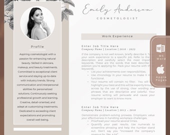 Esthetician Resume Template, Cosmetology Resume & Cover Letter, Floral CV Template, Cosmetologist, Hair Stylist, Hairdresser, Makeup Artist