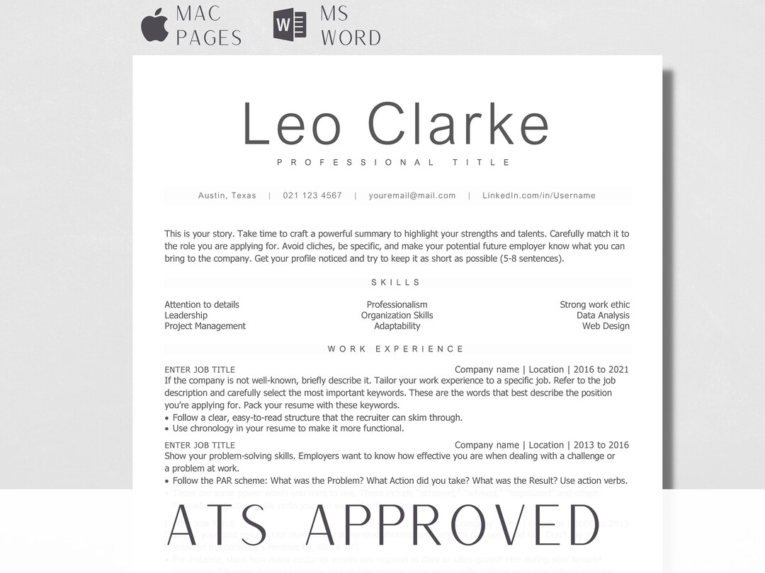 ATS FRIENDLY RESUME, Cover Letter, Cv Template, Digital Download