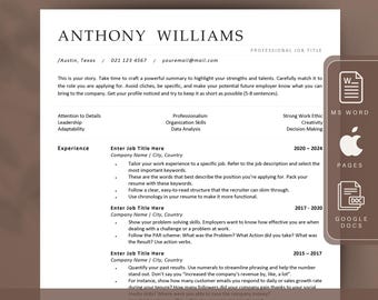 ATS Resume Template | Minimalist Modern CV, Cover Letter (Word, Pages, Google Docs)