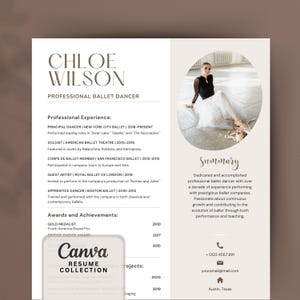 Paquete de currículum de ballet para Canva, plantilla de currículum de Canva, carta de presentación, foto de rostro, tarjeta de presentación, profesor de danza de ballet, instructor