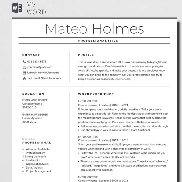 Functional Resume Template Word, Resumes Word, Resume Template and Cover Letter, CV Template Word, Lebenslauf Minimalistisch, Resume MS Word