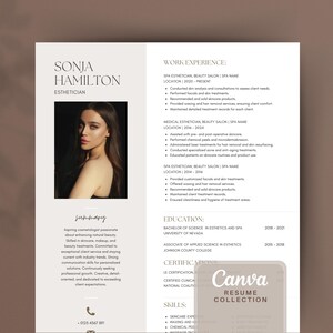 Plantilla de currículum de esteticista Canva, kit de plantillas de currículum de esteticista Canva, plantilla de CV de cosmetólogo, carta de presentación, ejemplo de currículum de esteticista