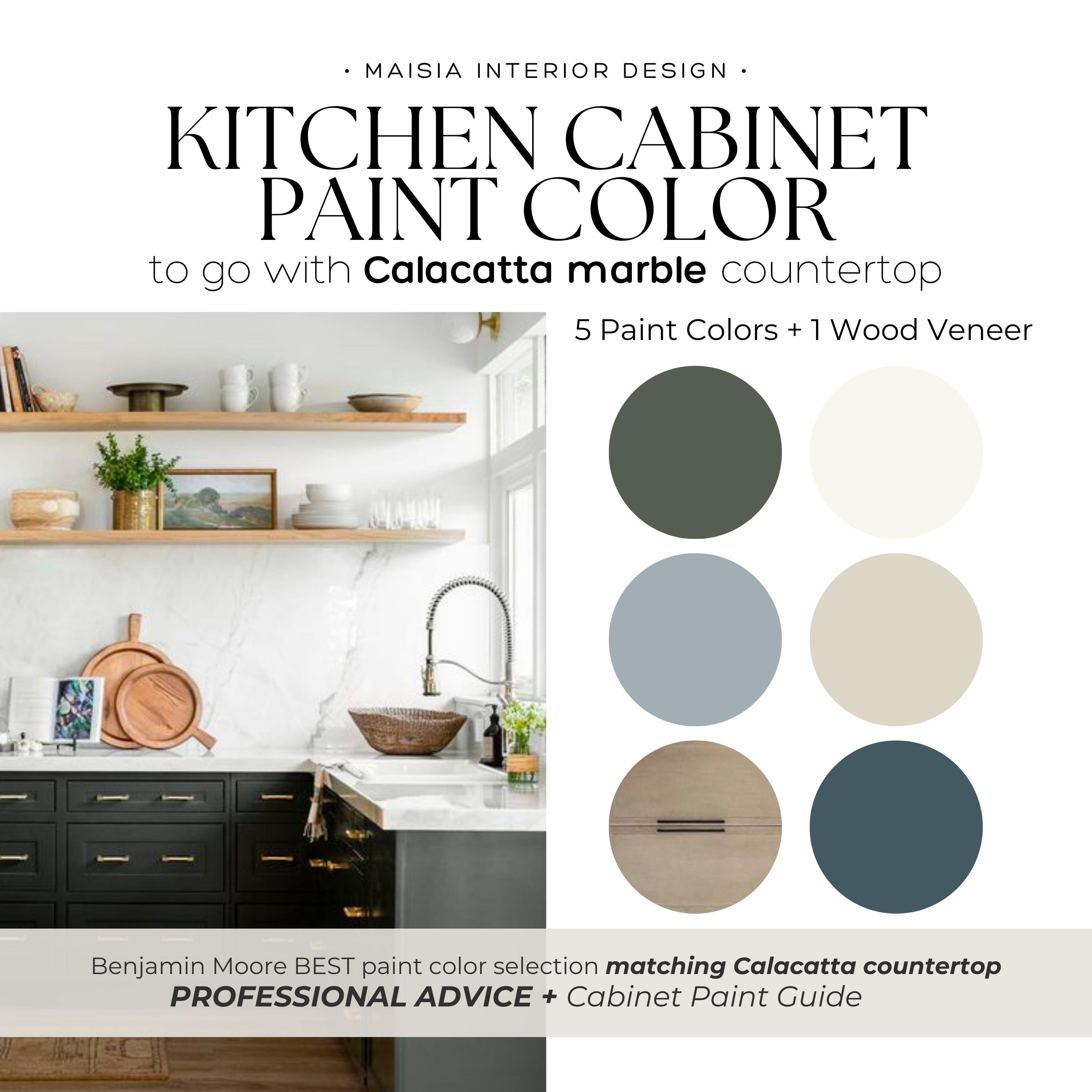 KITCHEN CABINET Paint Color Palette Goes With CALACATTA Marble, Benjamin Moore Cabinet Color Scheme, Kitchen Remodel, Kitchen Color Combo - Etsy Sweden For a kitchen with Calacatta marble countertops, a Benjamin Moore cabinet color scheme that complements the luxurious look of the marble would include soft shades of white, cream, or light gray. This color palette creates a harmonious and elegant combination that enhances the beauty of the marble while adding a touch of warmth and sophistication to the overall kitchen remodel. Explore Etsy Sweden for kitchen color palette ideas that will help you achieve the perfect balance of style and functionality in your space.