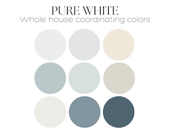 PURE WHITE Sherwin Williams Color Palette coastal beach palette Coastal House paint Color scheme Coordinating whole house paint palette