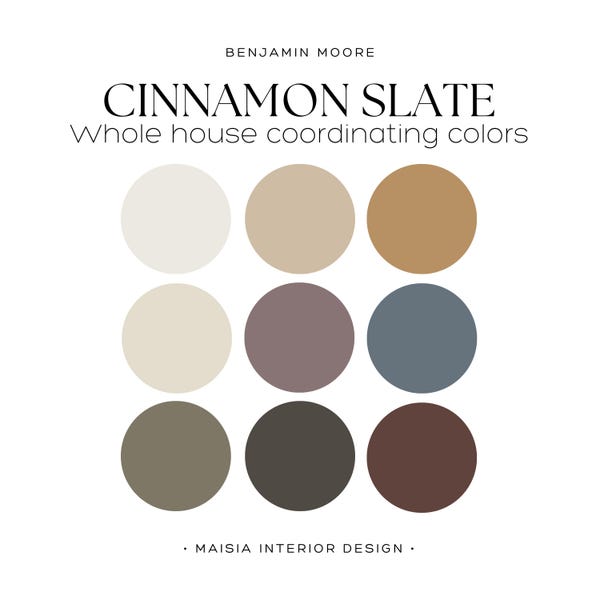 Color of the year 2025 CINNAMON SLATE Benjamin Moore color palette whole house paint palette MOODY interior color plum brown color scheme