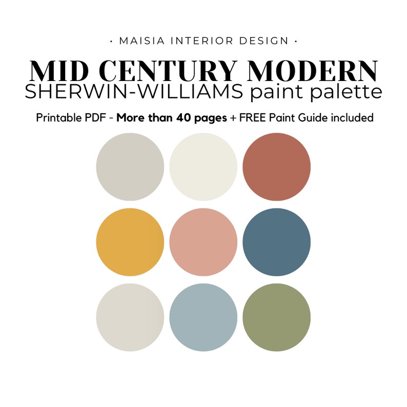Sherwin Williams Color Palette MID CENTURY MODERN Paint Etsy