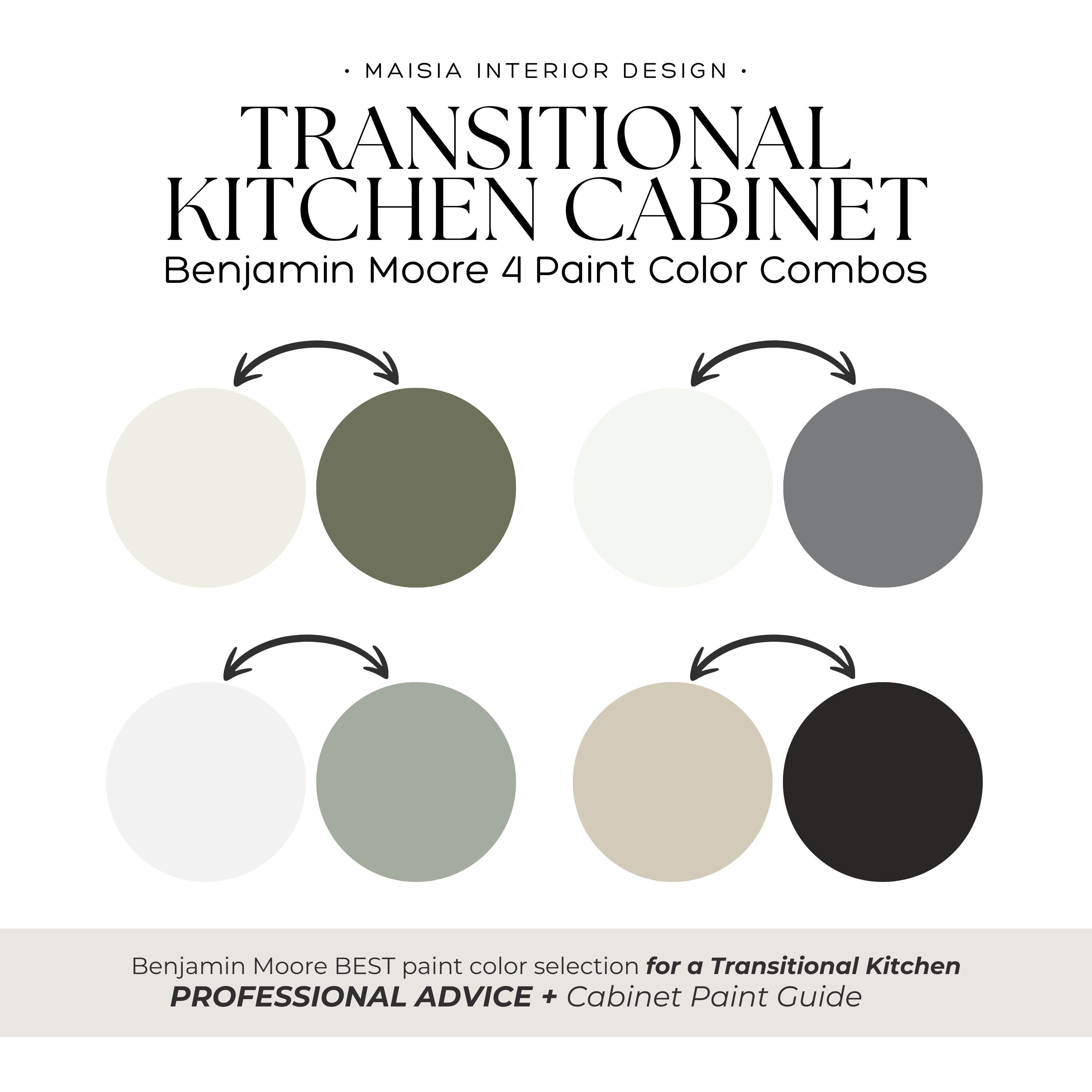 KITCHEN CABINET Paint Color Palette, TRANSITIONAL Kitchen Design, Benjamin Moore Cabinet Color Scheme, Kitchen Ideas, Kitchen Color Combo - Etsy The kitchen cabinet paint color palette from Etsy features a transitional design with Benjamin Moore cabinet colors, creating a harmonious and stylish kitchen space. The kitchen color combo ideas offer a mix of traditional and modern elements, perfect for anyone looking to update their kitchen with a fresh and trendy look.
