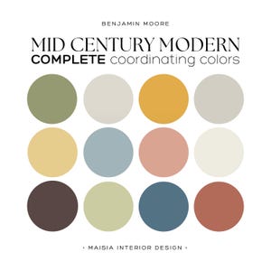 MID CENTURY MODERN color palette Benjamin Moore color palette mid century modern paint color scheme whole house paint palette idea color