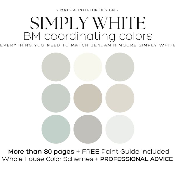 SIMPLY WHITE Benjamin Moore Color Palette simply white coordinating color palette whole house paint palette best calm paint palette idea