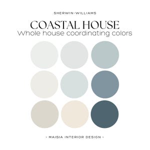 Sherwin Williams COASTAL Color Palette beach house color scheme whole house color palette Complementary Coastal House Paint Palette