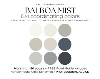 BALBOA MIST Benjamin Moore Color Palette Whole house paint palette Balboa Mist Coordinating color best blue gray paint colors scheme idea
