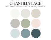 CHANTILLY LACE paint Benjamin Moore Color Palette Whole house paint palette Chantilly lace coordinating color cabinet paint color palette