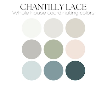 CHANTILLY LACE paint Benjamin Moore Color Palette Whole house paint palette Chantilly lace coordinating color cabinet paint color palette