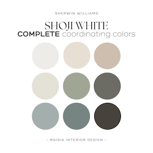 SHOJI WHITE Sherwin Williams color palette whole house paint palette neutral color scheme modern calm  color Best white coordinating color