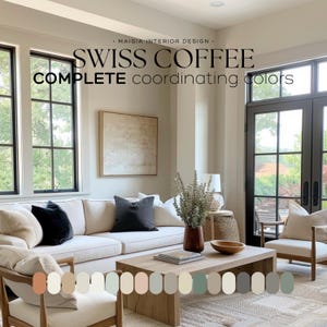 Best Benjamin Moore Swiss Coffee palette for modern home interior soft neutral tone warm paint colors for living rooms bedrooms open concept