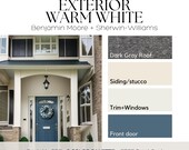 EXTERIOR Paint Palette exterior color scheme paint color Benjamin Moore color palette Sherwin Williams warm white exterior palette idea