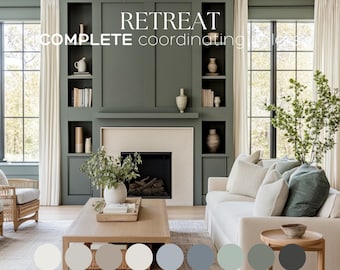 RETREAT  Sherwin Williams color palette of the year 2025 whole house paint palette modern neutral paint palette muted green and blue calm