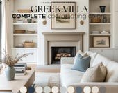 GREEK VILLA Sherwin Williams Paint Palette Modern Neutral color scheme Complementary Colors that include cabinets, kitchen, and living room