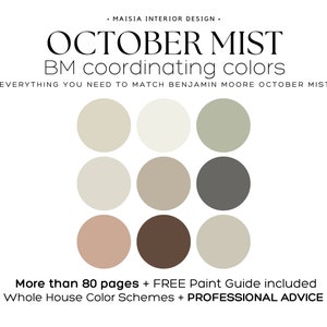 OCTOBER MIST Benjamin Moore Color Palette  coordinating color palette paint color home whole house paint palette White Dove color