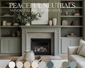 Peaceful neutral color scheme Sherwin Williams color palette of the year 2025 whole house paint palette modern rustic paint palette for home