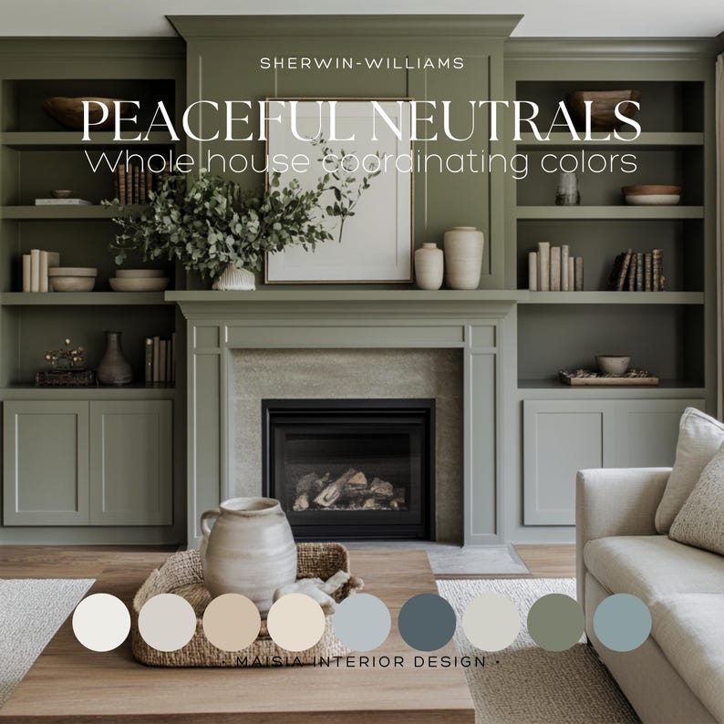 Peaceful neutral color scheme Sherwin Williams color palette of the year 2025 whole house paint palette modern rustic paint palette for home
