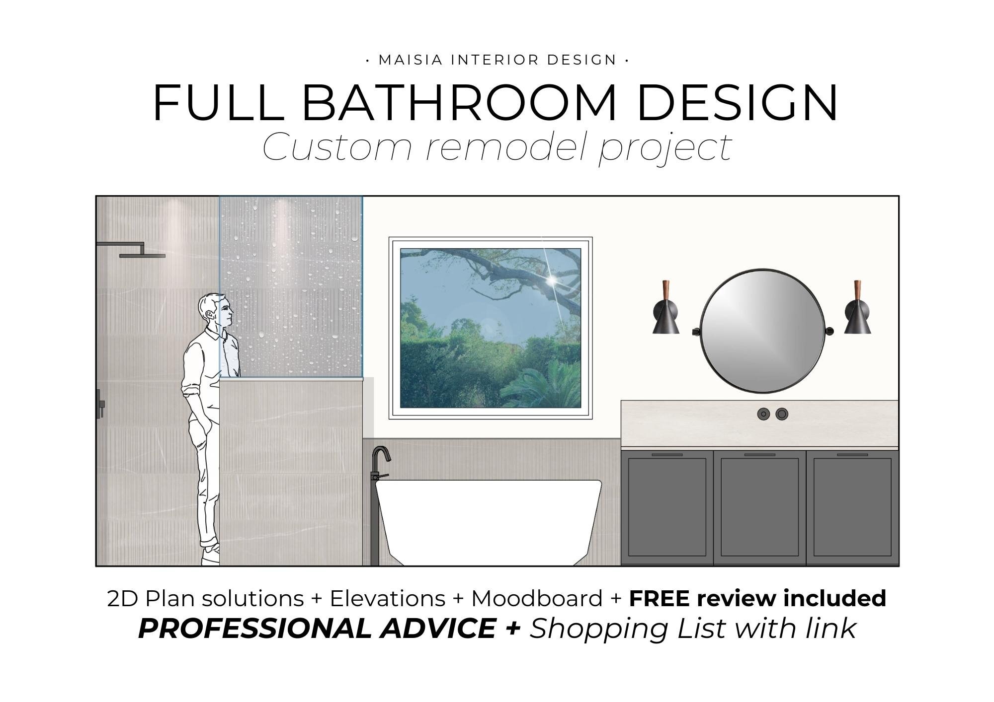 BATHROOM REMODEL Virtual Interior Design Service 2D Floor Plan Etsy