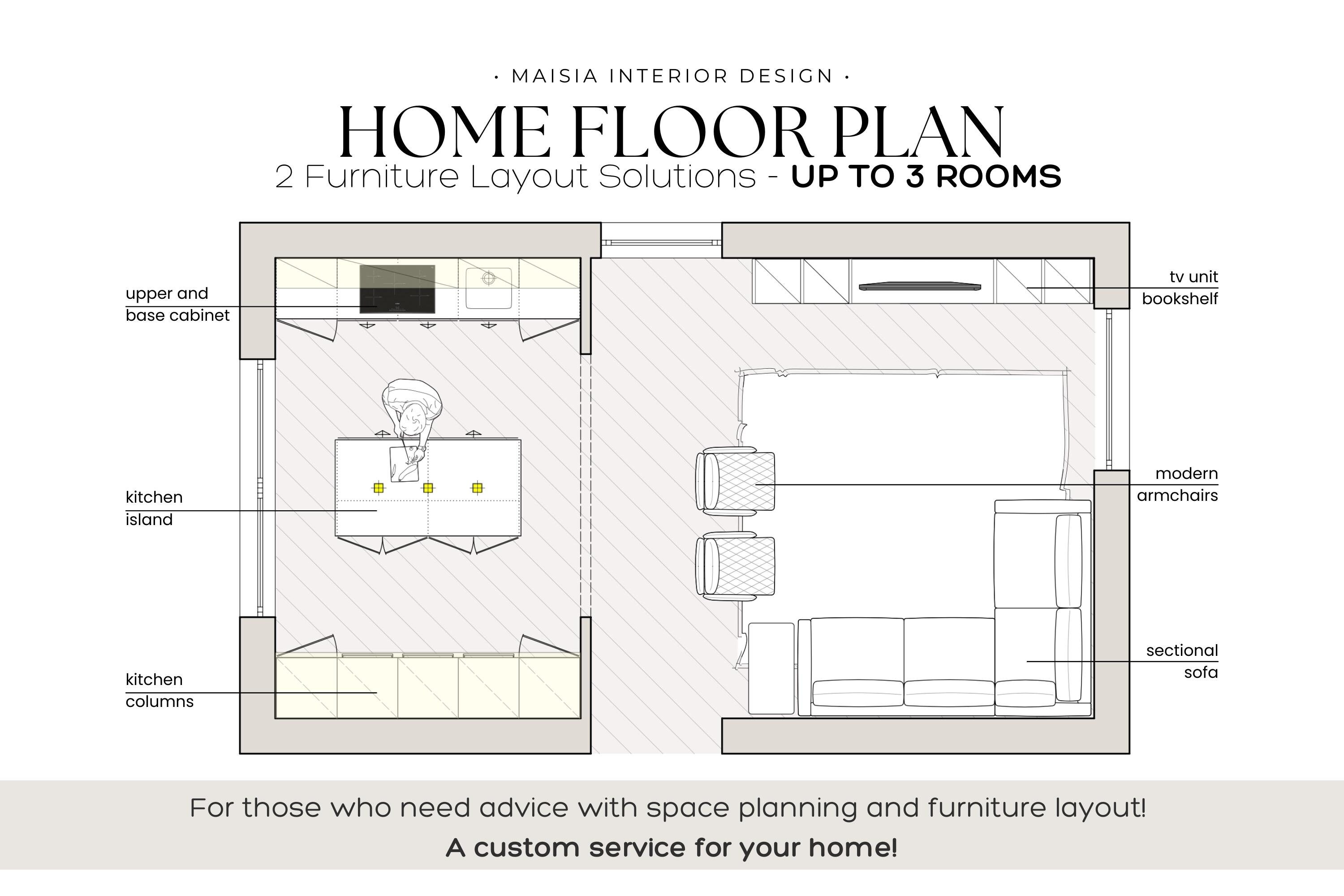 FURNITURE LAYOUT Custom 2D Floor Plan Furniture Placement House Layout 