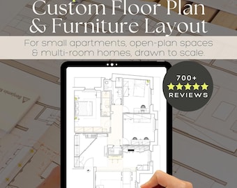 Plano de planta y distribución del mobiliario de un apartamento / Diseño de habitaciones a escala / Plano de interiores para viviendas pequeñas / Plano de diseño de interiores a medida