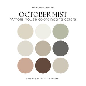 OCTOBER MIST Benjamin Moore Color Palette  coordinating color palette paint color home whole house paint palette White Dove color