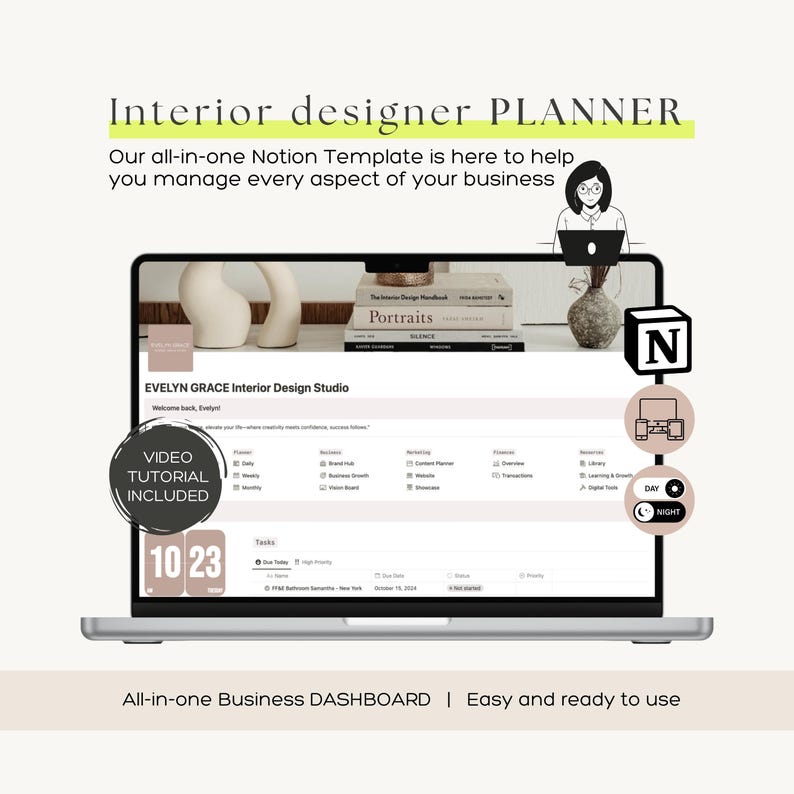 INTERIOR DESIGNER Notion Template small business Planner Notion Interior Design templates brain Interior Designer template notion Dashboard
