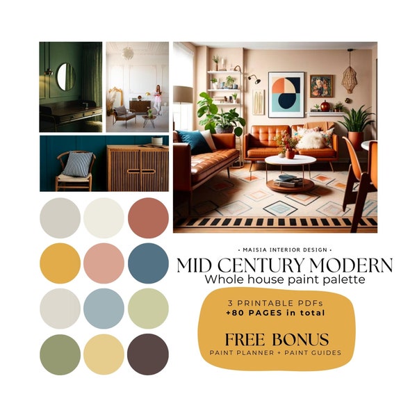 MID CENTURY MODERN color palette Benjamin Moore color palette midcentury modern paint color whole house paint palette coordinating color