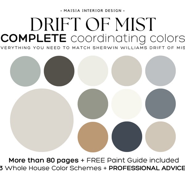 DRIFT OF MIST Sherwin Williams Color Palette whole house color palette paint color scheme coordinating color paint palette home color scheme