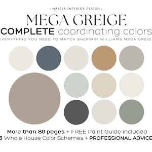 MEGA GREIGE color palette Sherwin Williams Color Palette whole house color palette Mega Greige Coordinating color home paint color scheme