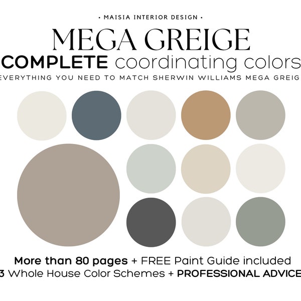 MEGA GREIGE color palette Sherwin Williams Color Palette whole house color palette Mega Greige Coordinating color home paint color scheme