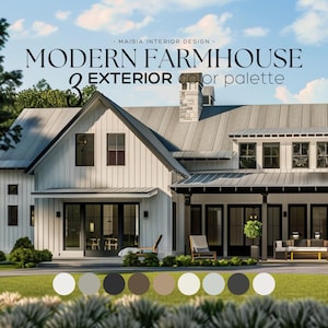 Modern Farmhouse EXTERIOR Sherwin Williams color palette House Paint exterior color scheme Exterior paint palette White House dark trim