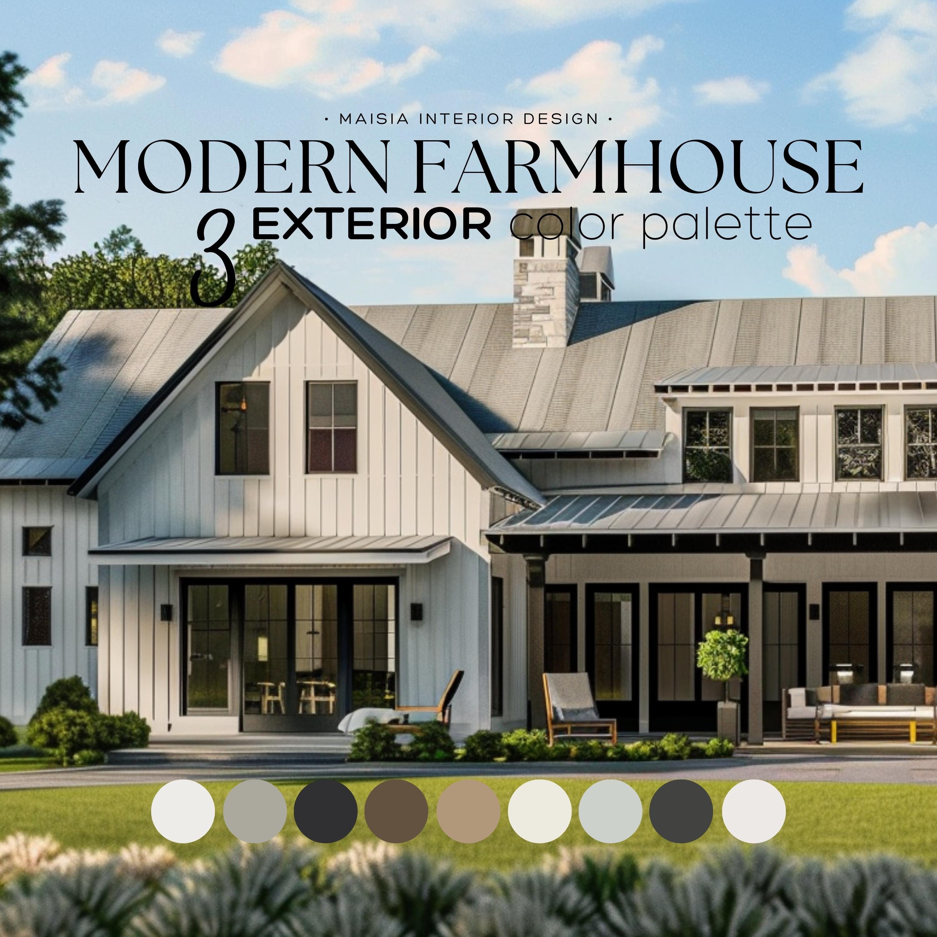 Modern Farmhouse EXTERIOR Sherwin Williams color palette House Paint exterior color scheme Exterior paint palette White House dark trim